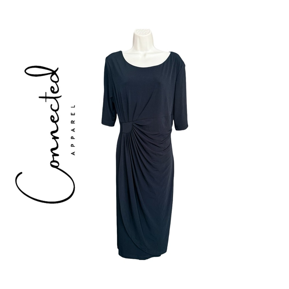 Connected Plus Size Side Drape, Sarong Sheath Dress. Black, Size 16. NWT - Picture 2 of 9